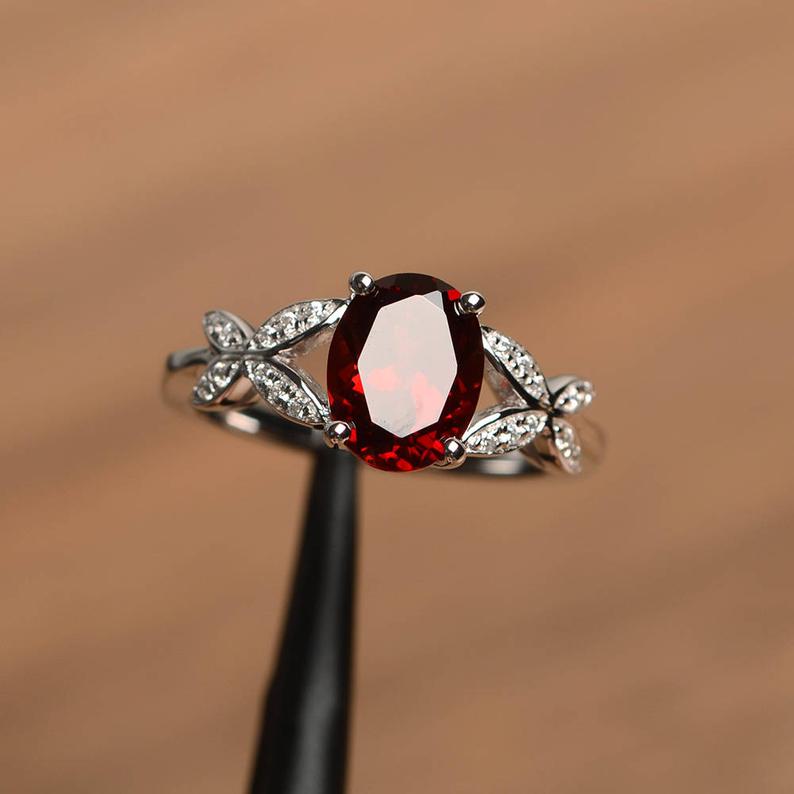1.50 Ct Oval Cut Red Garnet 925 Sterling Silver Butterfly Solitaire W/Accents Promise Ring