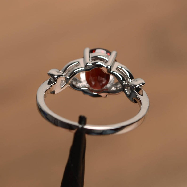 1.50 Ct Oval Cut Red Garnet 925 Sterling Silver Butterfly Solitaire W/Accents Promise Ring