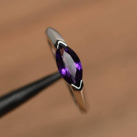 1 Ct Marquise Cut Purple Amethyst Solitaire Promise Ring In 925 Sterling Silver
