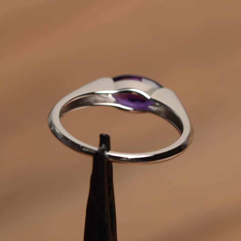 1 Ct Marquise Cut Purple Amethyst Solitaire Promise Ring In 925 Sterling Silver