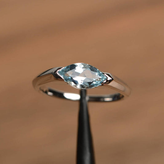 1 CT Marquise Cut Aquamarine 925 Sterling Silver Solitaire Anniversary Gift Ring