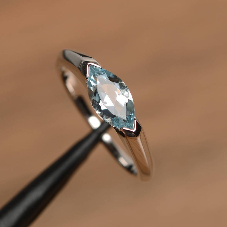 1 CT Marquise Cut Aquamarine 925 Sterling Silver Solitaire Anniversary Gift Ring
