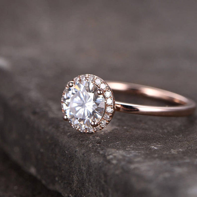 1.75 Ct Round Cut Rose Gold Over On 925 Sterling Silver Halo Engagement Ring