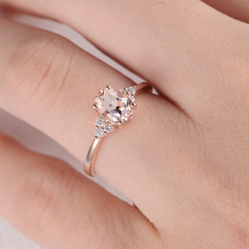 2 CT Oval Cut Morganite Diamond Rose Gold Over On 925 Sterling Silver Anniversary Ring Gift for Her