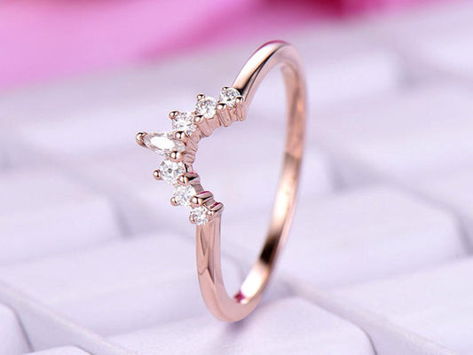 0.75 Ct Marquise & Round Cut Diamond Rose Gold Over 925 Sterling Silver Curve Engagement Band Ring