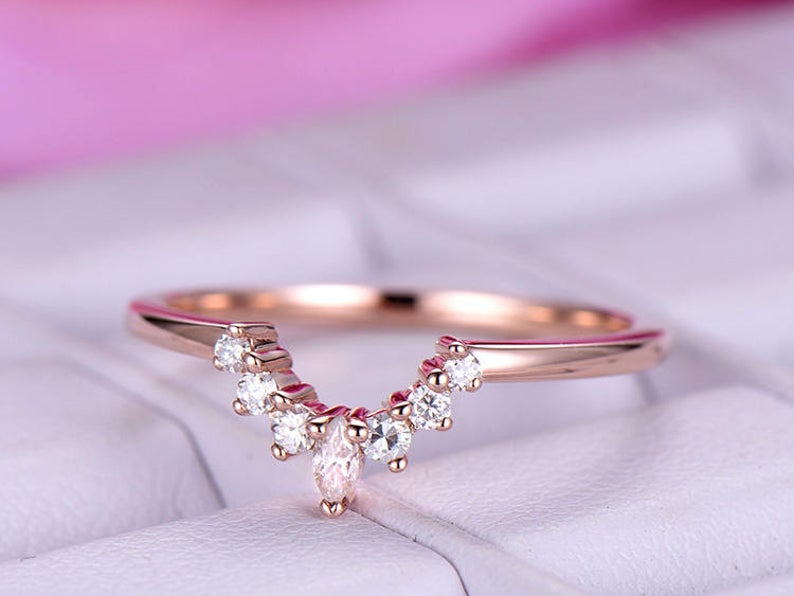 0.75 Ct Marquise & Round Cut Diamond Rose Gold Over 925 Sterling Silver Curve Engagement Band Ring