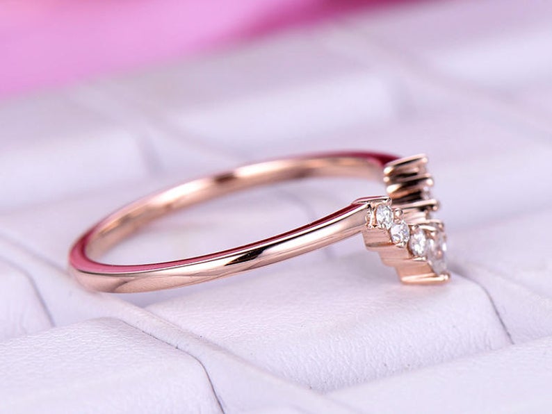 0.75 Ct Marquise & Round Cut Diamond Rose Gold Over 925 Sterling Silver Curve Engagement Band Ring
