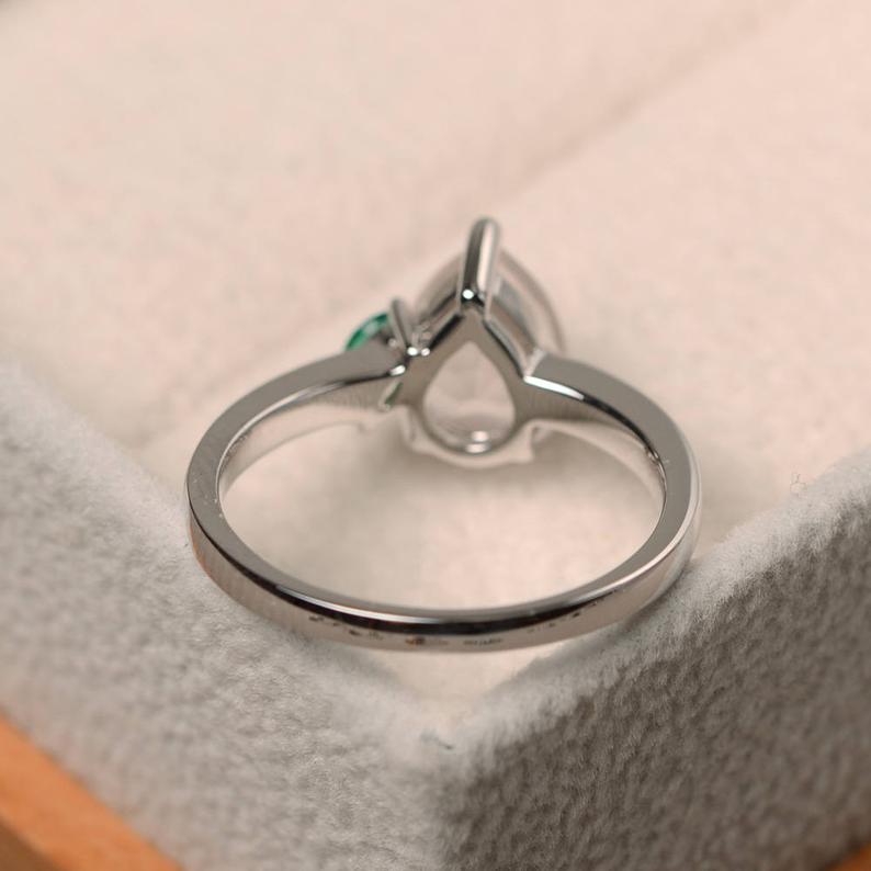 1.20 Ct Pear Cut Rose Quartz & Green Marquise 925 Sterling Silver Two-Stone Promise Ring