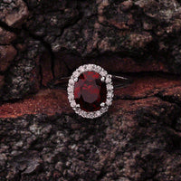 1 CT Oval Cut Garnet Diamond 925 Sterling Silver Halo Engagement Ring