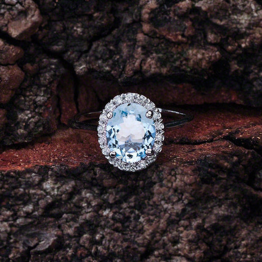 2 CT Oval Cut Aquamarine Diamond 925 Sterling Silver Halo Engagement Ring