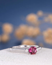 1.20 Ct Round Cut Pink Tourmaline & White CZ Three-Stone Promise Ring In 925 Sterling Silver