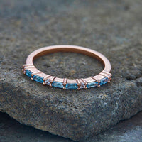 1.20 CT Baguette Cut Blue Topaz Diamond  Rose Gold Over On 925 Sterling Silver Eternity Band Ring