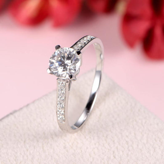 1.50 Ct Round Cut 925 Sterling Silver Solitaire W/Accents Engagement Ring