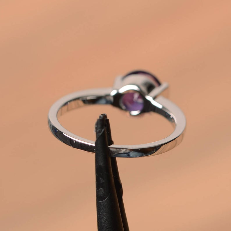 1.00 Ct Round Cut Bezel Set Purple Amethyst  925 Sterling Silver Solitaire Promise Ring