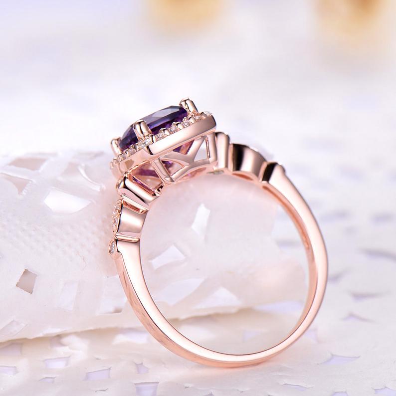 2 CT Cushion Cut Amethyst CZ Diamond 925 Sterling Silver Women Anniversary Gift for her
