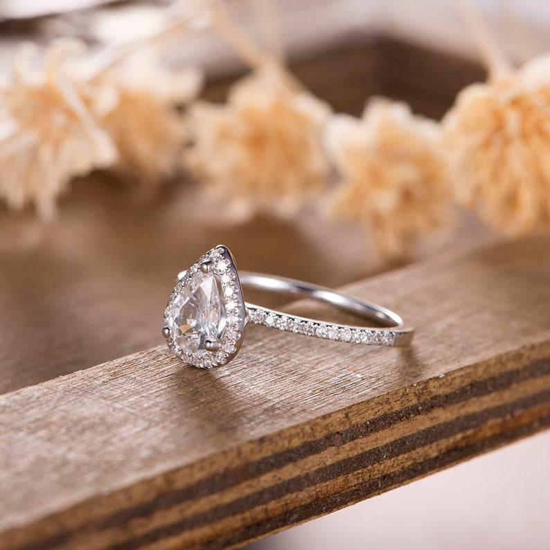1 CT Pear Cut White Sapphire Diamond 925 Sterling Silver Halo Anniversary Ring Gift For Her - atjewels.in
