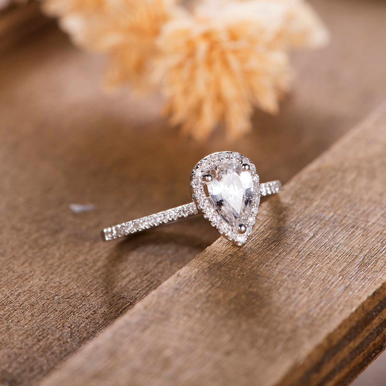 1 CT Pear Cut White Sapphire Diamond 925 Sterling Silver Halo Anniversary Gift For Her