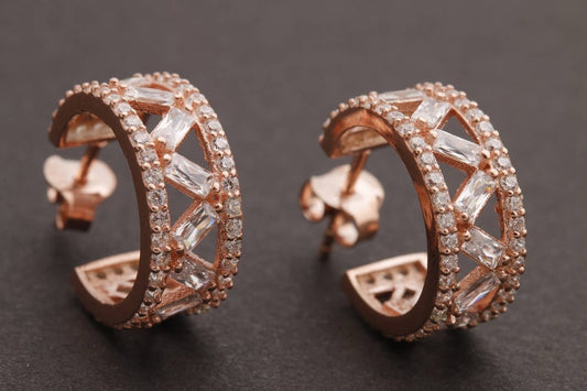 1.75 Ct Baguette Cut Diamond Rose Gold Over On 925 Sterling Silver Push Back Hoop Earrings