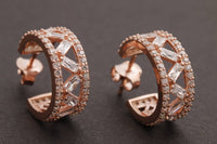 1.75 Ct Baguette Cut Diamond Rose Gold Over On 925 Sterling Silver Push Back Hoop Earrings