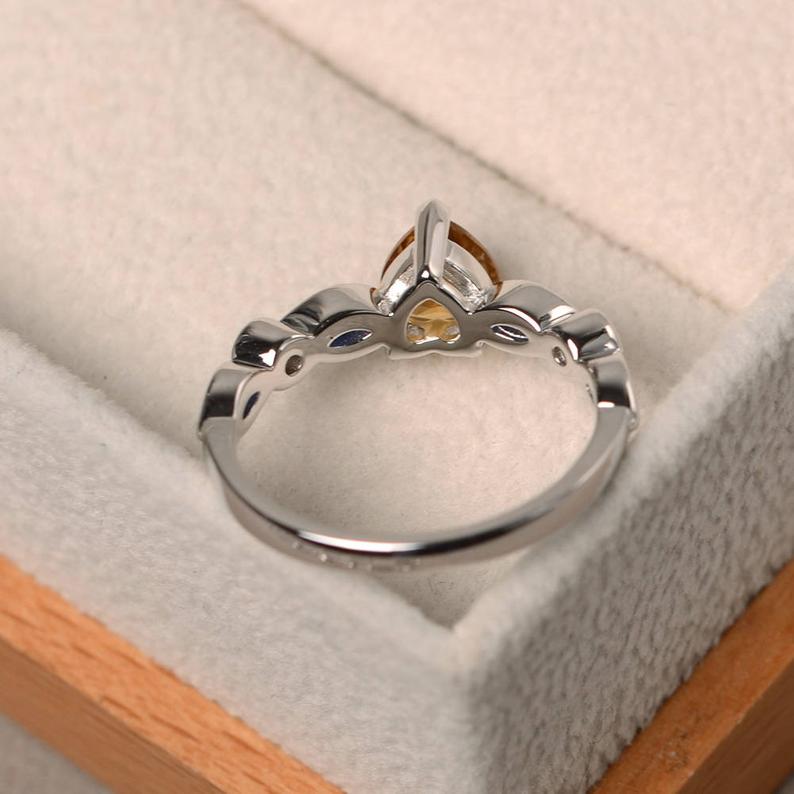 1.75 Ct Heart Cut Yellow Citrine & Marquise Sapphire Solitaire W/Accents Proposal Ring In 925 Sterling Silver