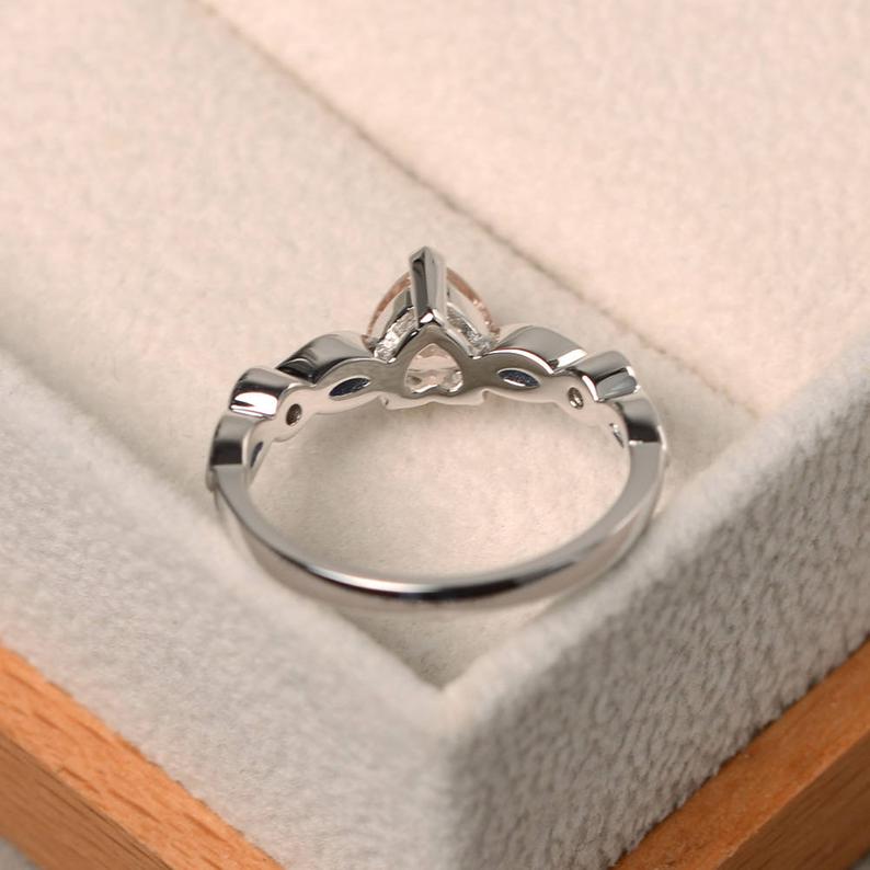 2.50 Ct Heart Cut Morganite & Marquise Blue Sapphire Proposal Ring In 925 Sterling Silver