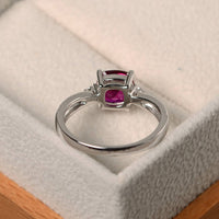 1.50 Ct Cushion Cut Red Ruby Three-Stone July Birthstone Ring In 925 Sterling Silver