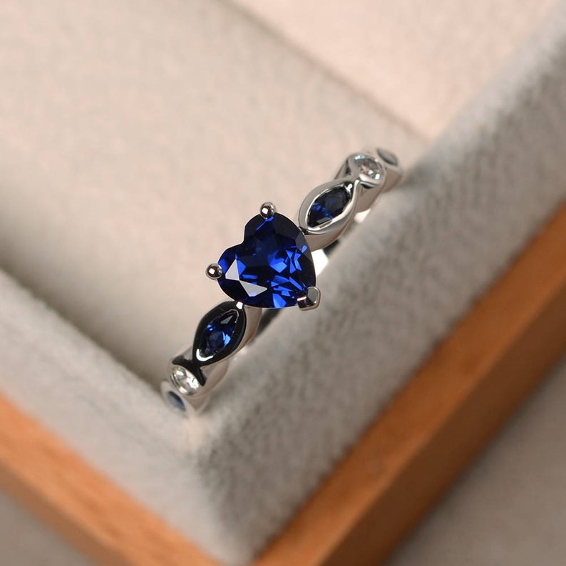 1.75 Ct Heart & Marquise Cut Blue Sapphire 925 Sterling Silver Solitaire Proposal Ring