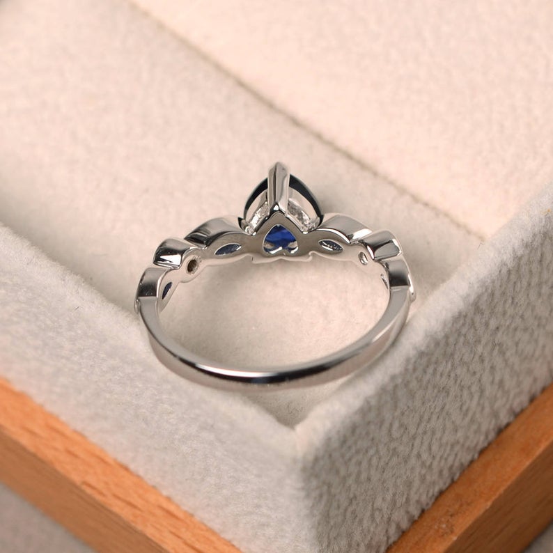 1.75 Ct Heart & Marquise Cut Blue Sapphire 925 Sterling Silver Solitaire Proposal Ring
