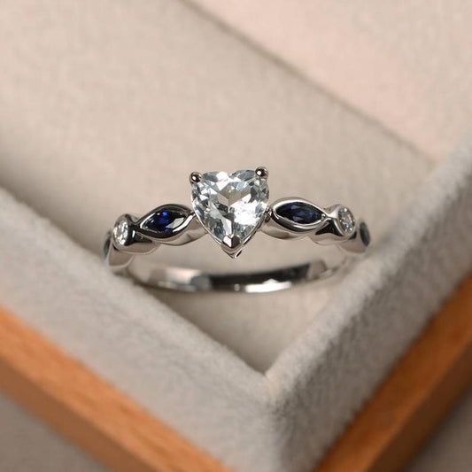 2.50 Ct Heart Cut White Topaz & Marquise Blue Sapphire Proposal Ring In 925 Sterling Silver