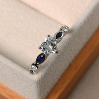 2.50 Ct Heart Cut White Topaz & Marquise Blue Sapphire Proposal Ring In 925 Sterling Silver