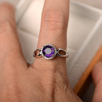 1.20 Ct Round Cut Purple Amethyst Halo Anniversary Gift Ring In 925 Sterling Silver