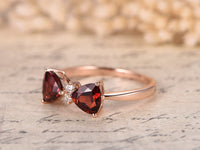 1.50 Ct Trillion Cut Red Garnet Rose Gold Over On 925 Sterling Silver Bow Style Promise Gift Ring