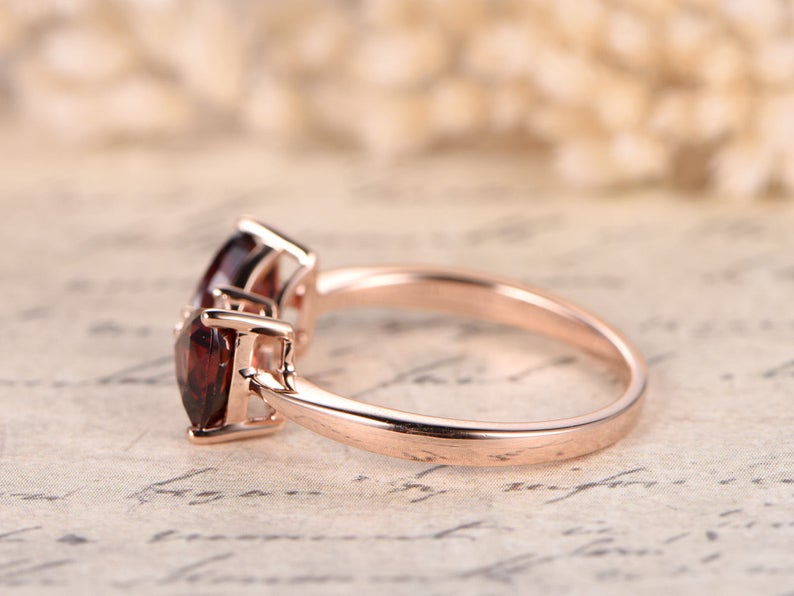 1.50 Ct Trillion Cut Red Garnet Rose Gold Over On 925 Sterling Silver Bow Style Promise Gift Ring