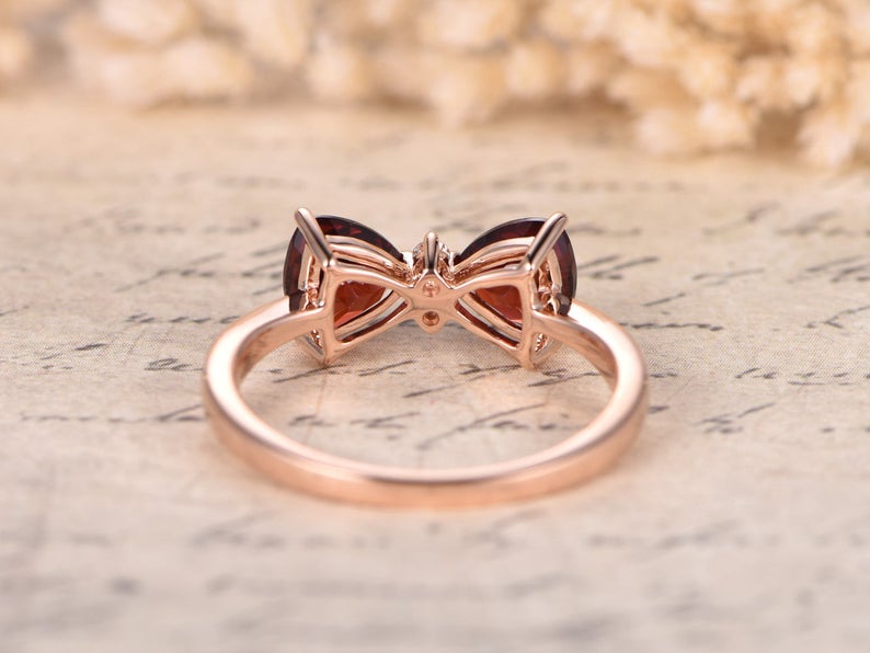 1.50 Ct Trillion Cut Red Garnet Rose Gold Over On 925 Sterling Silver Bow Style Promise Gift Ring