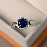 1.20 Ct Round Cut Blue Sapphire 925 Sterling Silver Split Shank Halo Anniversary Gift Ring