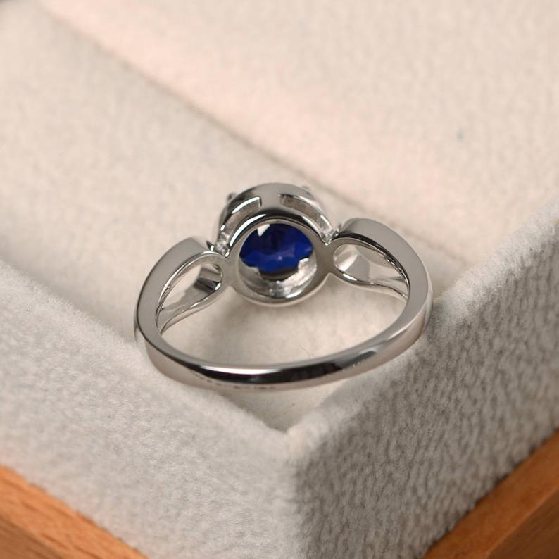 1.20 Ct Round Cut Blue Sapphire 925 Sterling Silver Split Shank Halo Anniversary Gift Ring