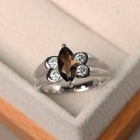 1.50 Ct Marquise Cut Smoky Quartz Diamond Butterfly Style Ring In 925 Sterling Silver