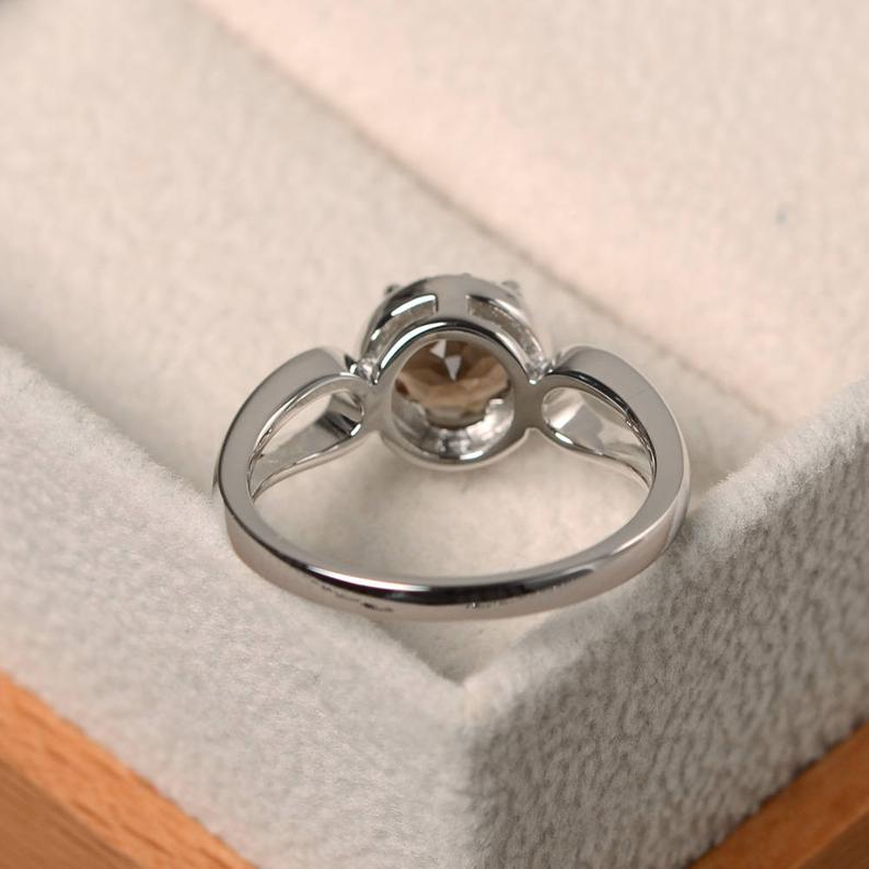 1.50 Ct Round Cut Smoky Quartz 925 sterling Silver June Birthstone Halo Ring