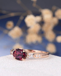 1.25 Ct Oval Cut Red Ruby Rose Gold Over On 925 Sterling Silver Solitaire W/Accents Engagement Ring
