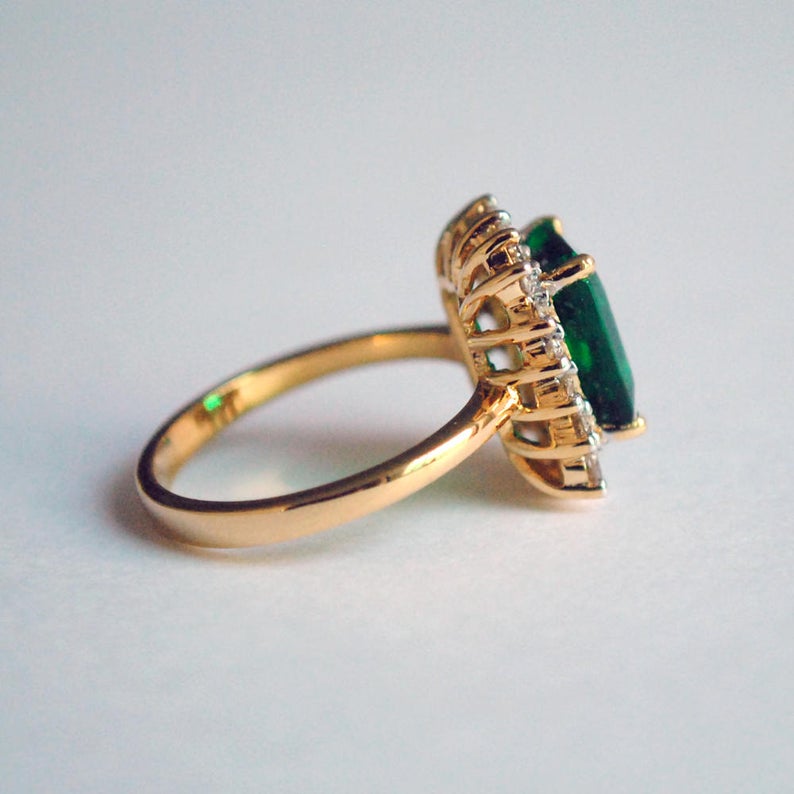 1 CT Emerald Cut Green Emerald Diamond 925 Sterling Silver Halo Engagement Ring