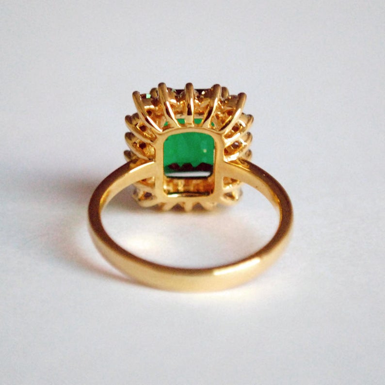 1 CT Emerald Cut Green Emerald Diamond 925 Sterling Silver Halo Engagement Ring