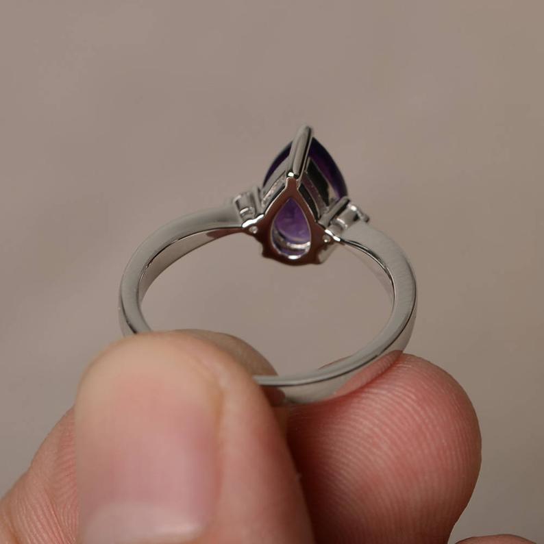 1.20 Ct Pear Cut Purple Amethyst Three-Stone Promise Gift Ring In 925 Sterling Silver
