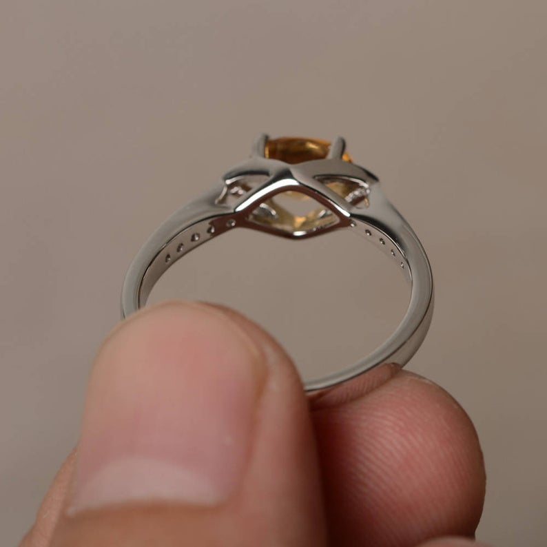 1.20 Ct Oval Cut Yellow Citrine 925 Sterling Silver Solitaire W/Accents Promise Ring