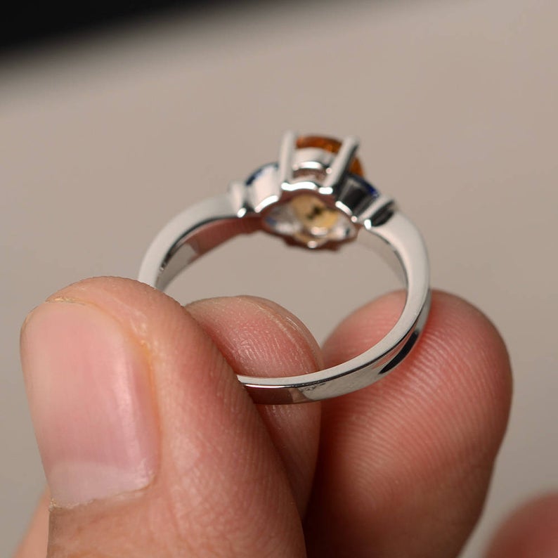 2.50 Ct Oval cut Yellow Citrine & Marquise Blue Sapphire Unique Anniversary Gift Ring In 925 Sterling Silver - atjewels.in