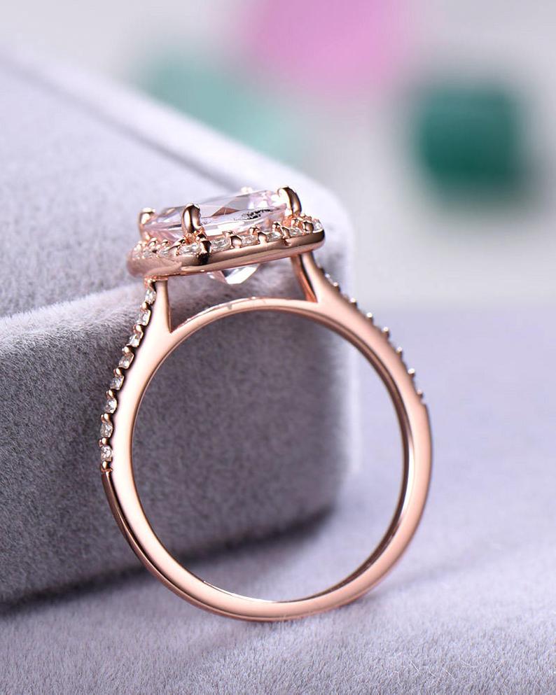 2 CT Cushion Cut Morganite CZ Diamond 925 Sterling Silver Halo Women Promise Gift Ring
