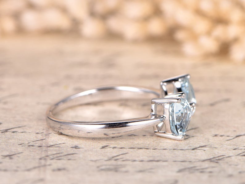 1.50 Ct Trillion Cut Aquamarine 925 Sterling Silver Bow Style Promise Gift Ring For Her