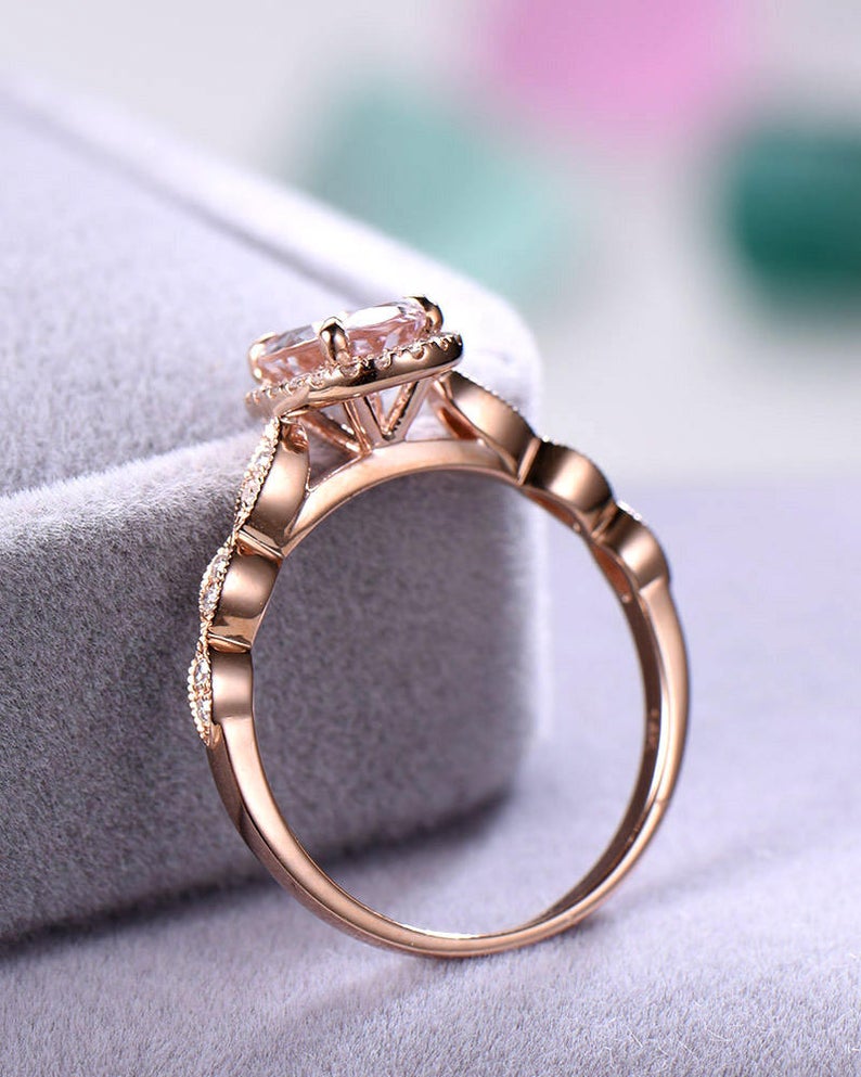 1 CT Oval Cut Pink Morganite Diamond Rose Gold Over On 925 Sterling Silver Halo Engagement Ring