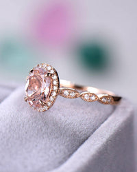 1 CT Oval Cut Pink Morganite Diamond Rose Gold Over On 925 Sterling Silver Halo Engagement Ring