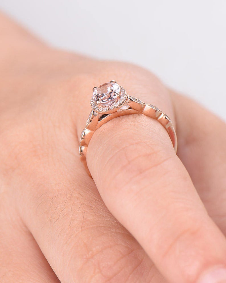1 CT Oval Cut Pink Morganite Diamond Rose Gold Over On 925 Sterling Silver Halo Engagement Ring
