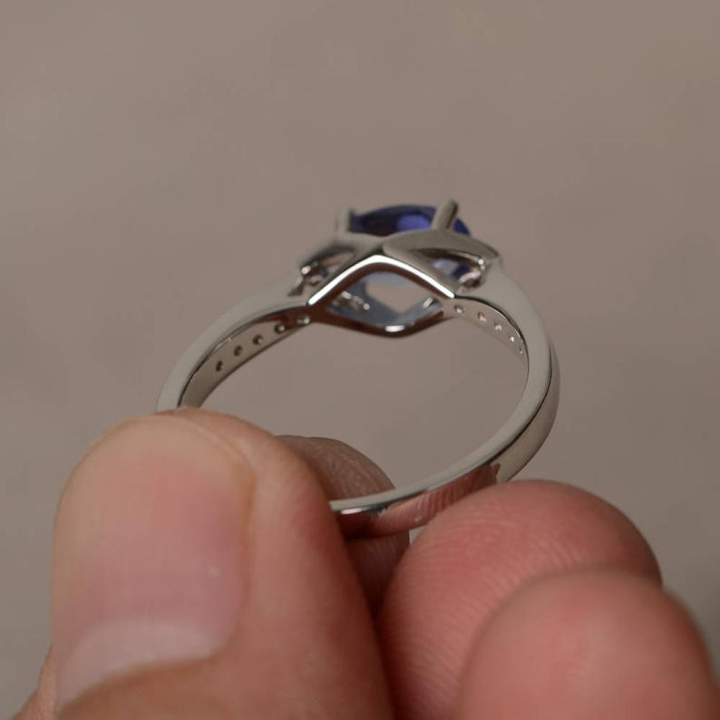 1.20 Ct Oval Cut Blue Tanzanite 925 Sterling Silver Solitaire W/Accents Promise Ring